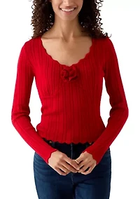 Women's V-Neck Flower Front Knit Top