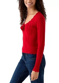 Women's V-Neck Flower Front Knit Top