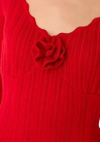 Women's V-Neck Flower Front Knit Top