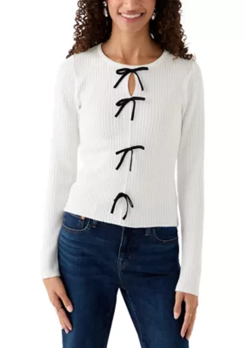 Women's Long Sleeve Bow Tied Knit Top
