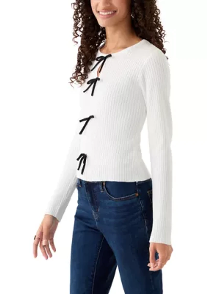Women's Long Sleeve Bow Tied Knit Top