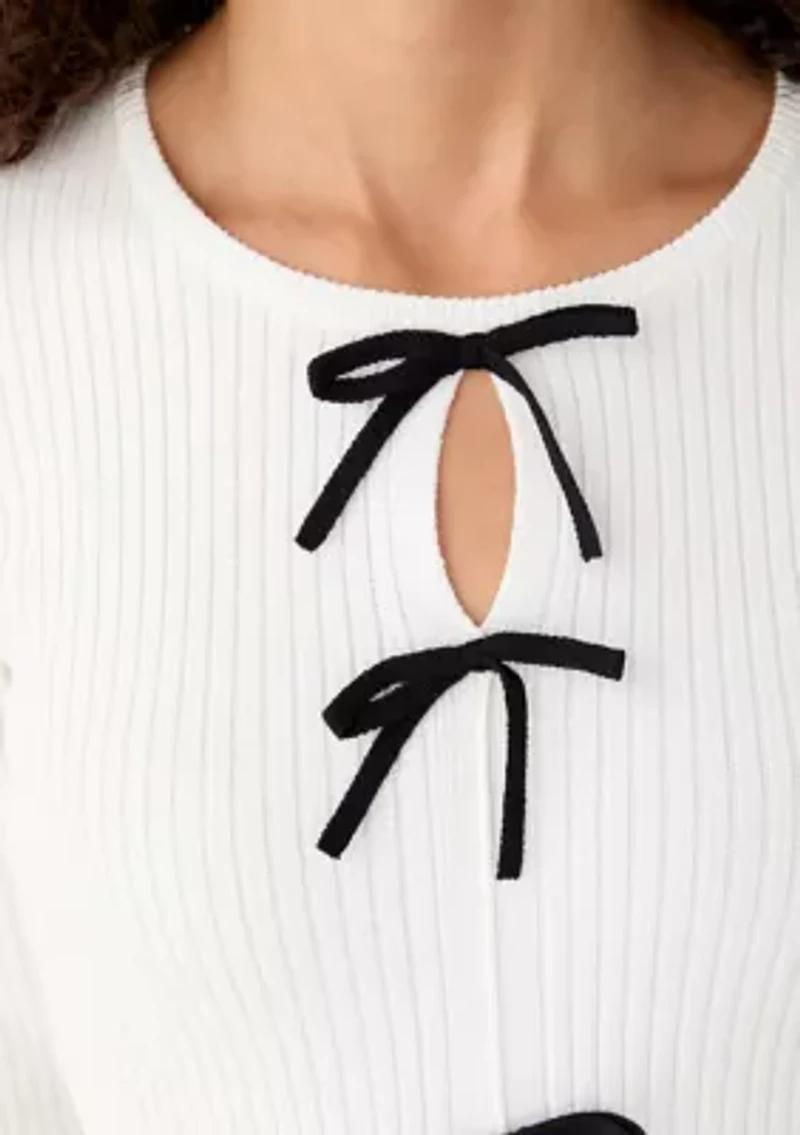Women's Long Sleeve Bow Tied Knit Top