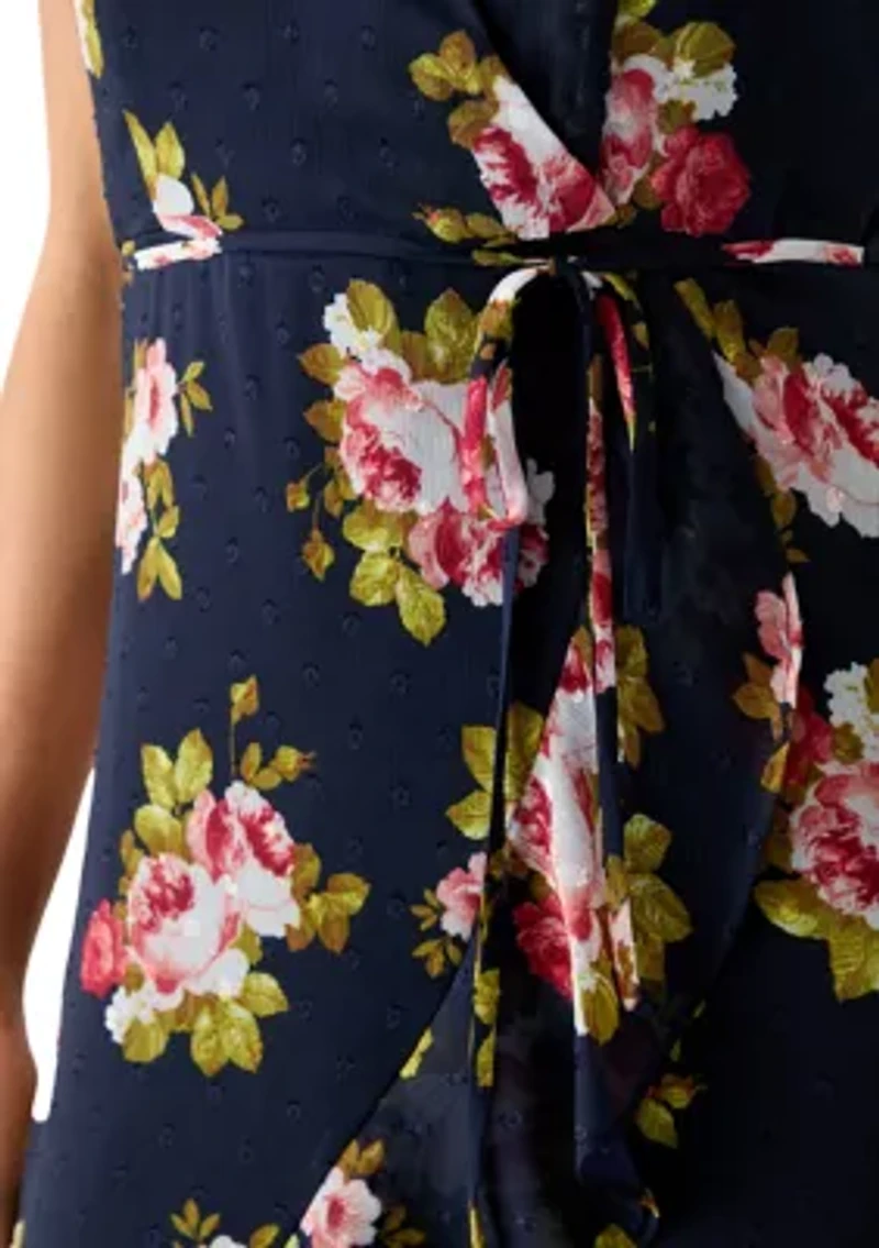 Women's Printed Flutter Sleeve High Low Faux Wrap Dress