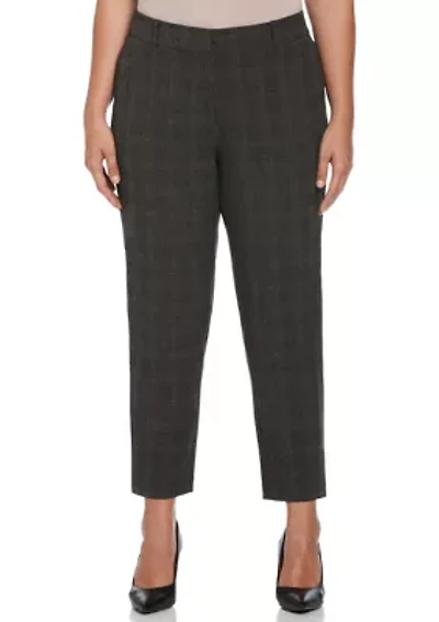 Plus Brown Plaid Straight Leg Pants