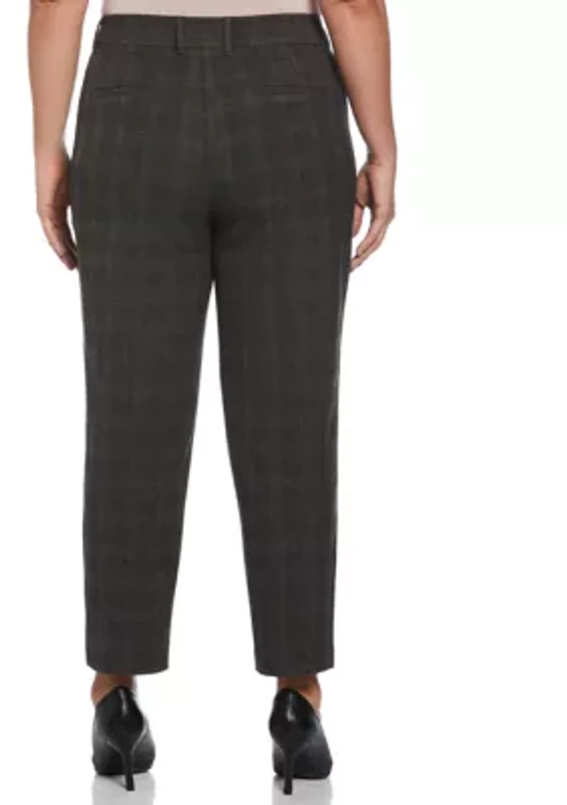 Plus Brown Plaid Straight Leg Pants