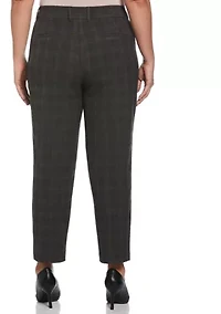 Plus Brown Plaid Straight Leg Pants