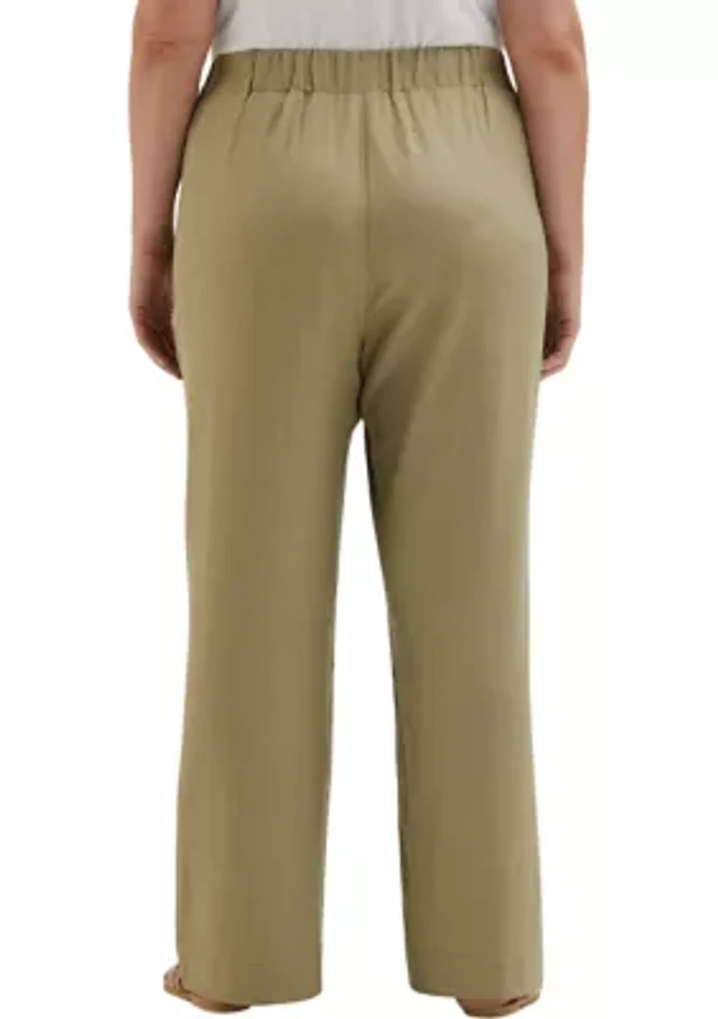 Plus Linen Blend Pleated Wide Leg Pants