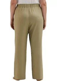 Plus Linen Blend Pleated Wide Leg Pants