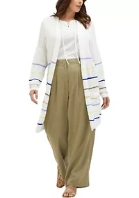 Plus Linen Blend Pleated Wide Leg Pants