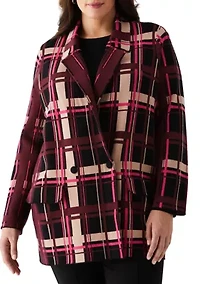 Plus Plaid Relaxed Long Sleeve Sweater Blazer