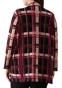 Plus Plaid Relaxed Long Sleeve Sweater Blazer