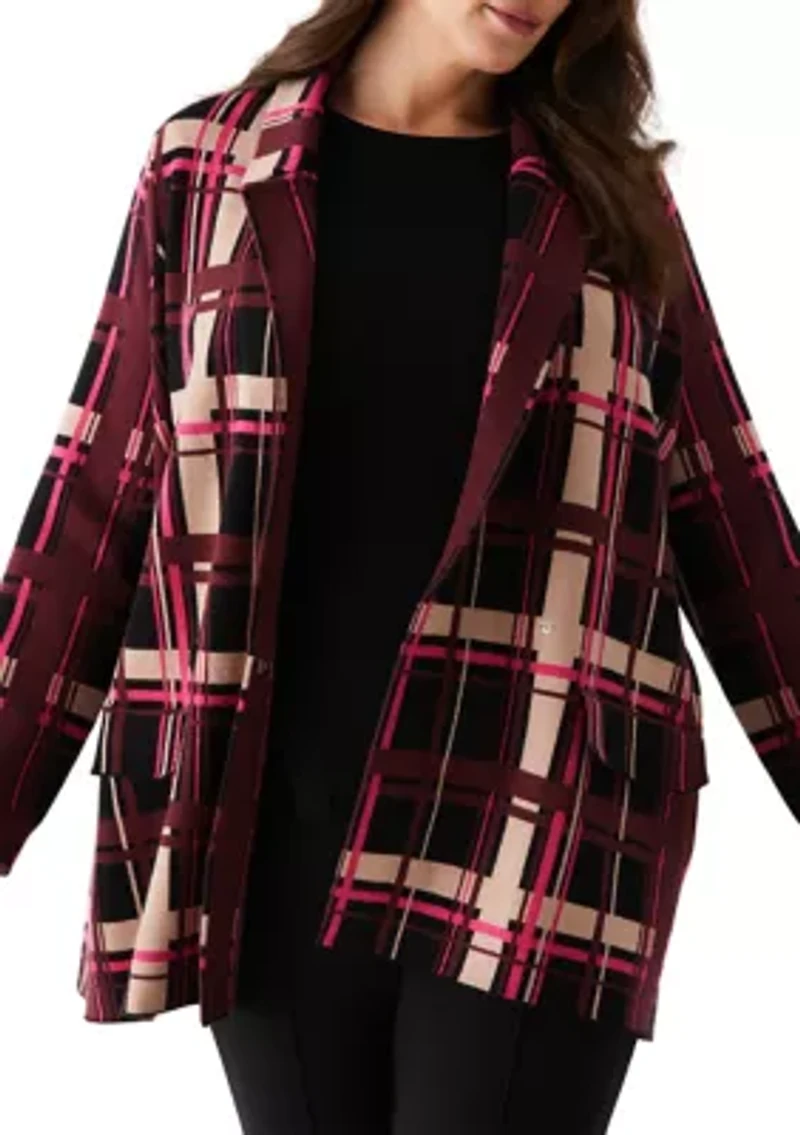 Plus Plaid Relaxed Long Sleeve Sweater Blazer