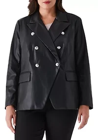 Plus Vegan Leather Double Breasted Blazer