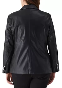 Plus Vegan Leather Double Breasted Blazer