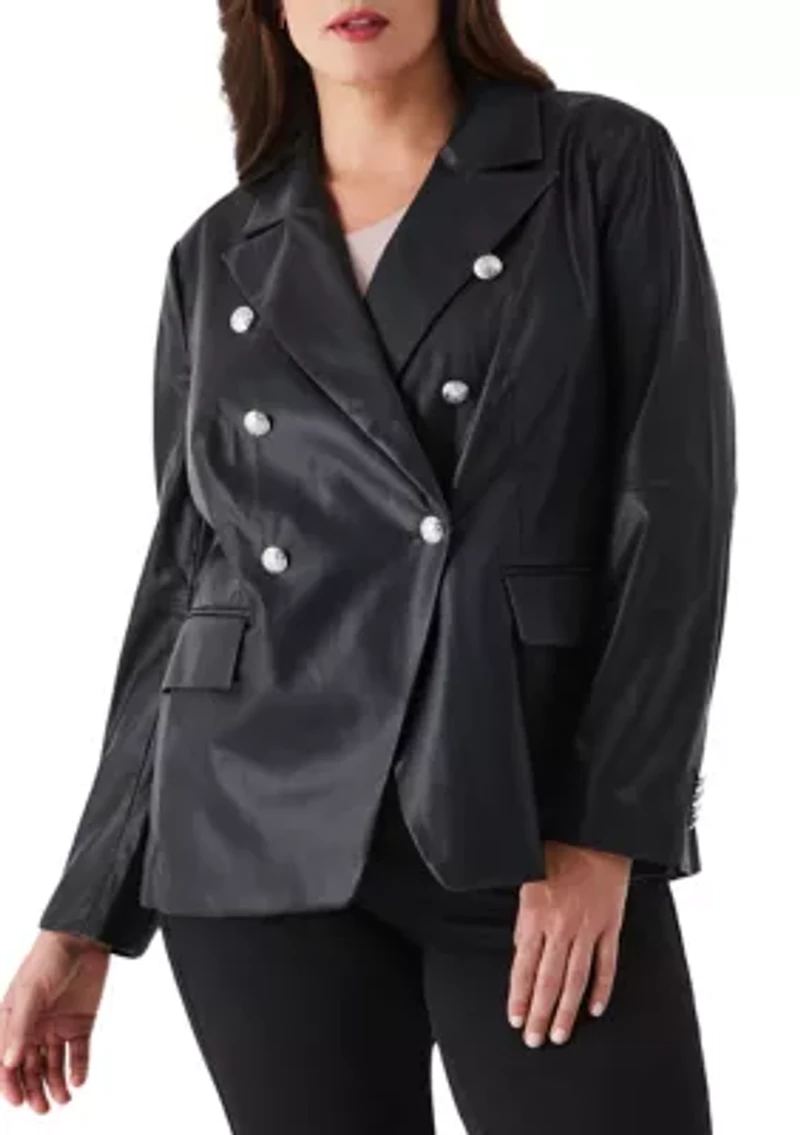 Plus Vegan Leather Double Breasted Blazer