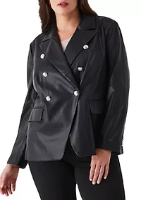 Plus Vegan Leather Double Breasted Blazer