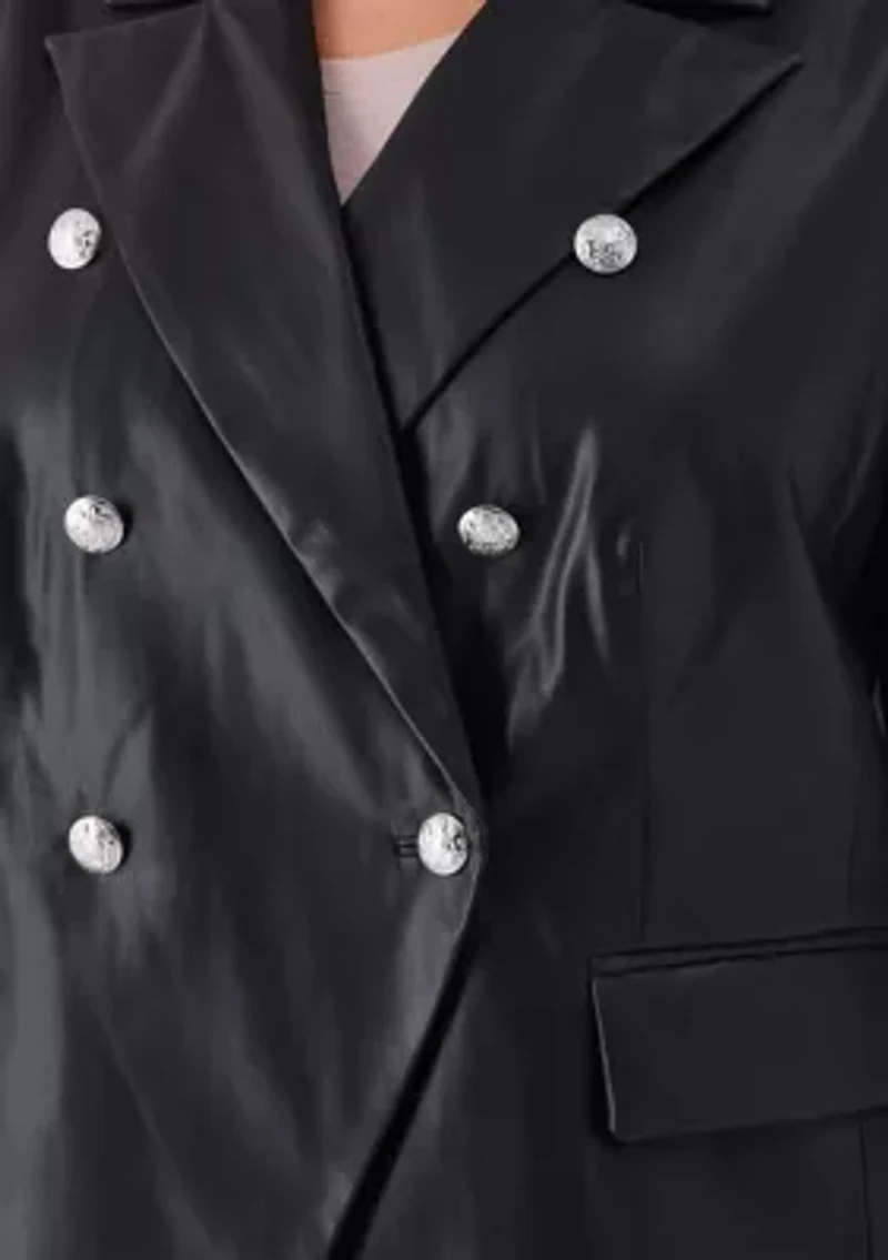 Plus Vegan Leather Double Breasted Blazer