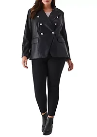 Plus Vegan Leather Double Breasted Blazer