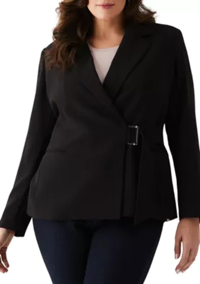 Plus Double Breasted Tie Wrap Blazer