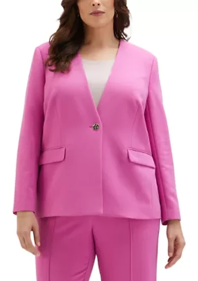 Plus Twill Gabardine Collarless Blazer