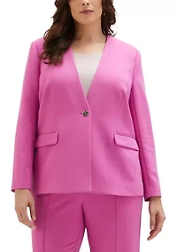Plus Twill Gabardine Collarless Blazer