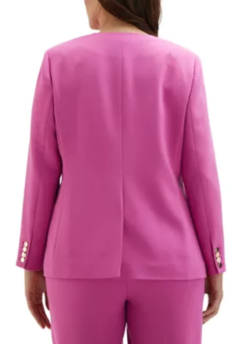Plus Twill Gabardine Collarless Blazer