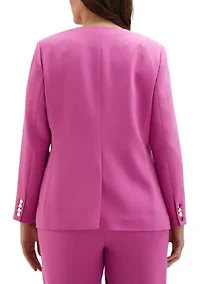 Plus Twill Gabardine Collarless Blazer