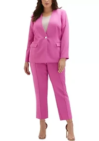 Plus Twill Gabardine Collarless Blazer
