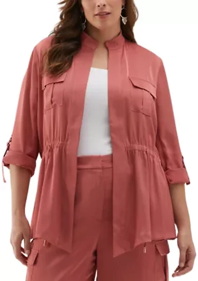 Plus Shine Roll Tab Sleeve Jacket with Drawstring Waist