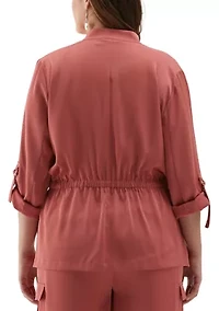 Plus Shine Roll Tab Sleeve Jacket with Drawstring Waist