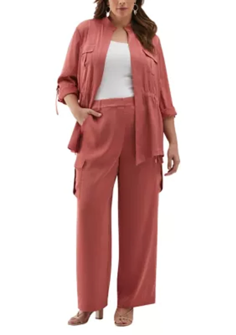 Plus Shine Roll Tab Sleeve Jacket with Drawstring Waist