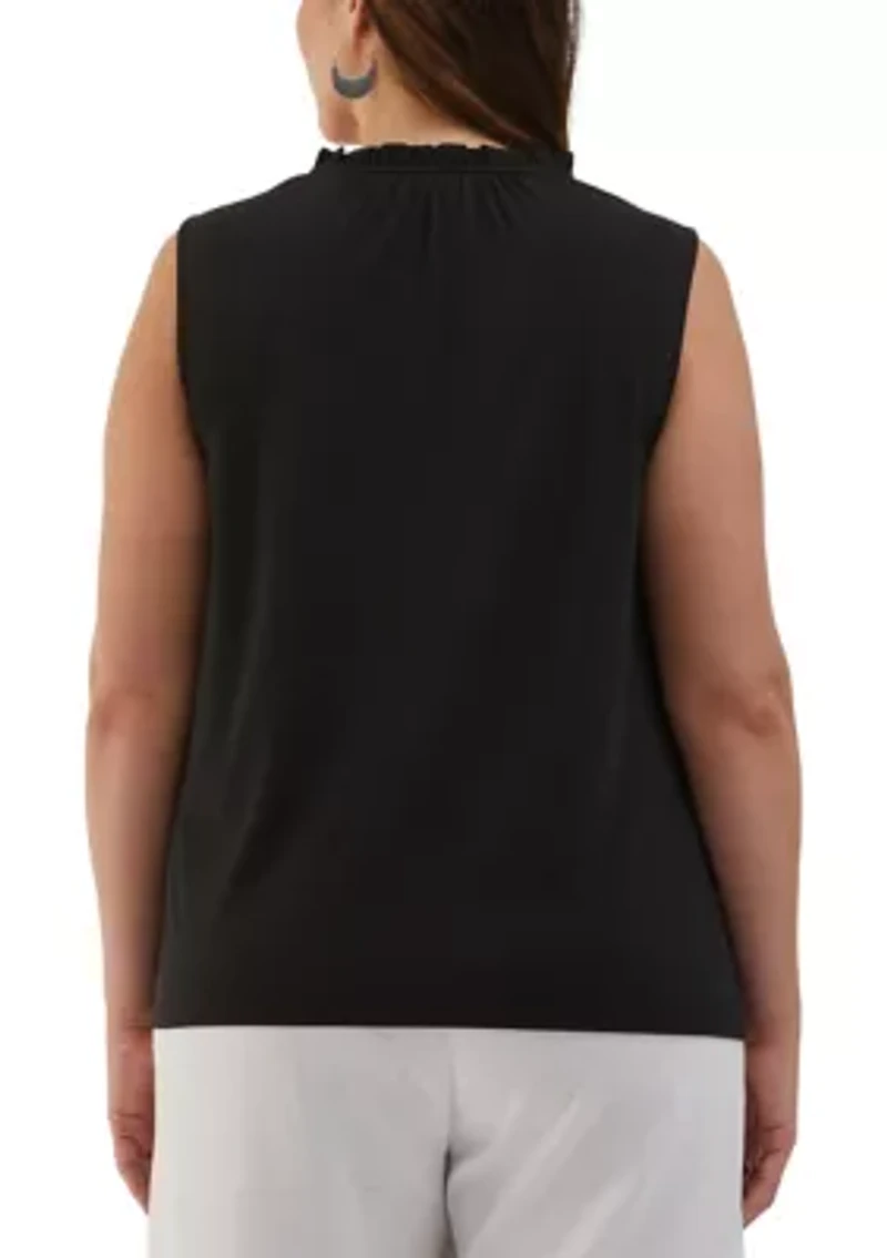 Plus Button Front Ruffle Sleeveless Tank Top