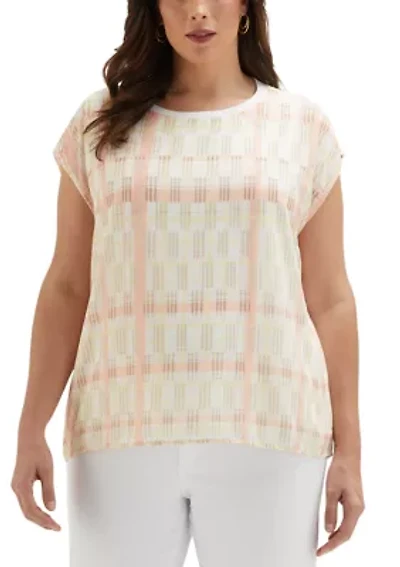 Plus Crosshatch Print Sleeveless Top