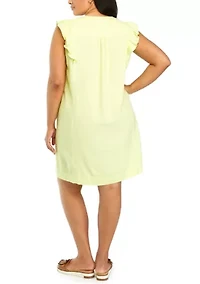 Plus Linen Blend Pintuck Sleeveless Dress