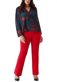 Plus Grand Tapestry Print Cross Front Long Sleeve Blouse