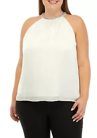 Plus Embellished Neck Halter Blouse