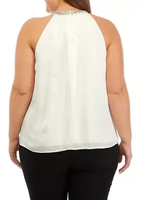 Plus Embellished Neck Halter Blouse