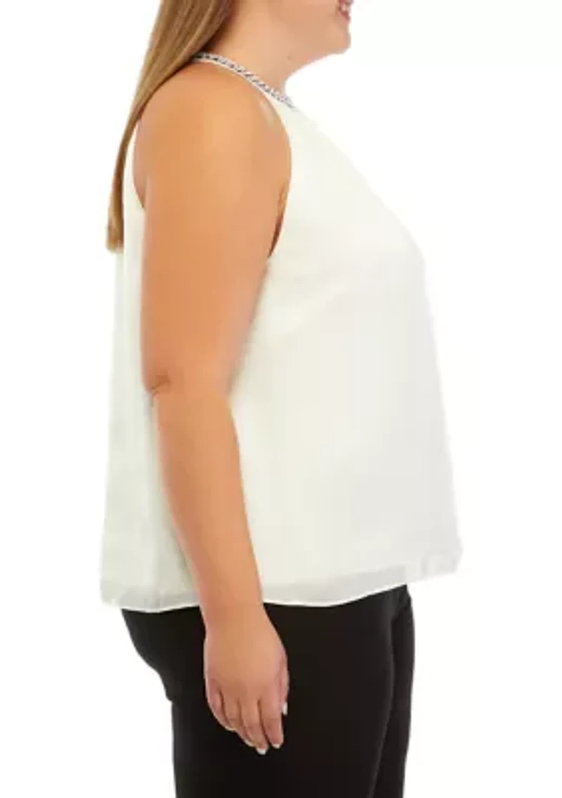 Plus Embellished Neck Halter Blouse