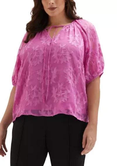 Plus Tie Top Raglan Short Sleeve Blouse