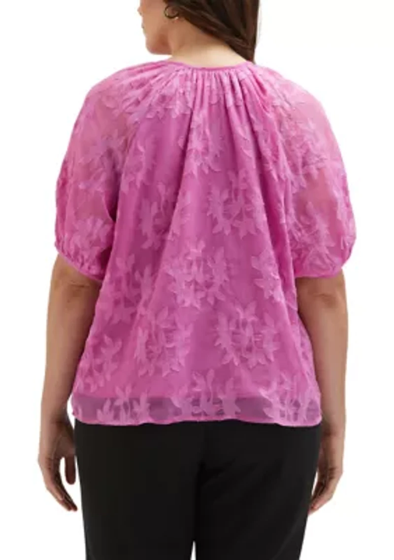 Plus Tie Top Raglan Short Sleeve Blouse