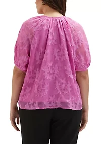 Plus Tie Top Raglan Short Sleeve Blouse