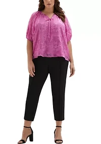 Plus Tie Top Raglan Short Sleeve Blouse