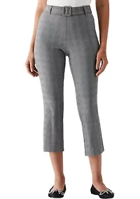 Petite Checkered Pleated Pants with Belt