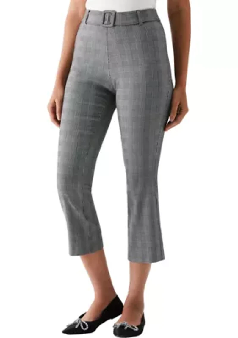Petite Checkered Pleated Pants with Belt