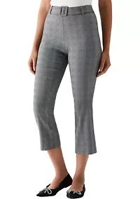 Petite Checkered Pleated Pants with Belt
