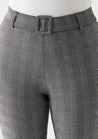 Petite Checkered Pleated Pants with Belt