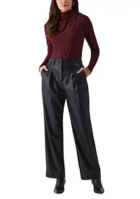 Petite Vegan Leather Wide Leg Pleated Pants