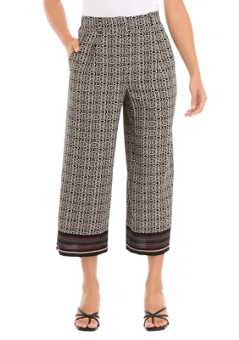 Petite Medallion Print Wide Leg Crop Pants