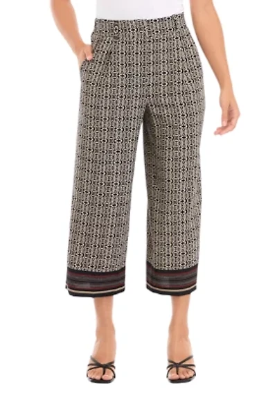Petite Medallion Print Wide Leg Crop Pants