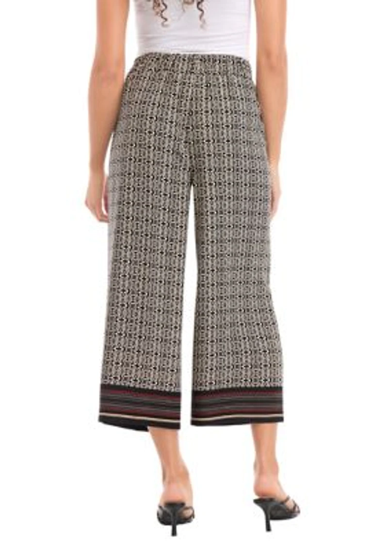 Petite Medallion Print Wide Leg Crop Pants